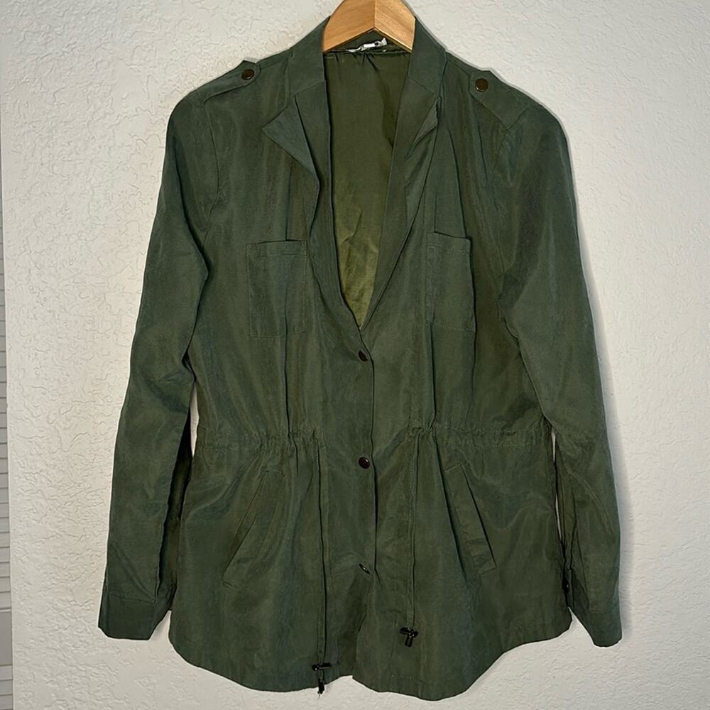 Umgee Olive Green Suede Shacket Blazer Roll Tab Pockets Military Shirt Gorpcore
